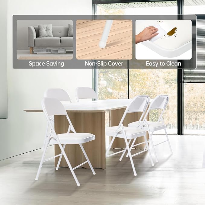 90 Pack Folding Chairs with Padded Seats, Padded Folding Chair with Steel Frame for Events Home Office, Pu Leather Folding Chair White