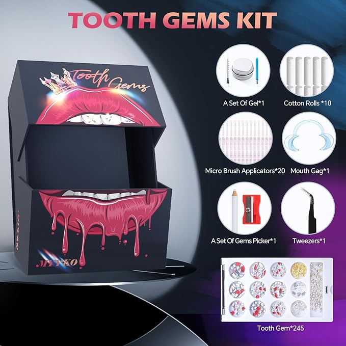 MYYKO 245PCS Tooth gems kit for Teeth,Tooth Gem Tooth Jewelry Set DIY Fashion Teeth Artificial Crystal Reflective Teeth, Used for Fashion Life and Parties