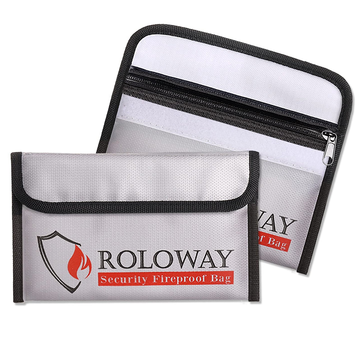 ROLOWAY Small Fireproof Bag (5 x 8 inches), Non-itchy Fireproof Money Bag for Cash, Valuables, Passport, Currency & Keys (2-Pack Silver)