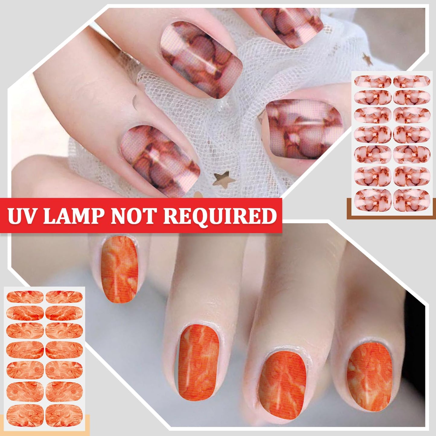 SILPECWEE 24 Sheets Nail Polish Stickers Full Wraps Ombre Design Gradient Color Gel Strips Self Adhesive Fingernail Sticker for Women With File