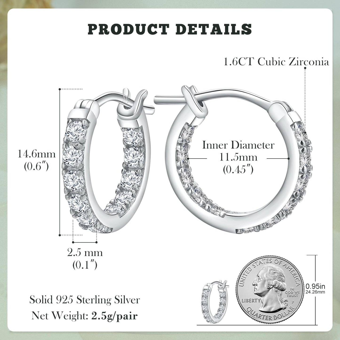 14mm Chunky CZ Hoop Earrings for Sensitive Ears Women 925 Sterling Silver Hoops Lab Created Diamond Earrings