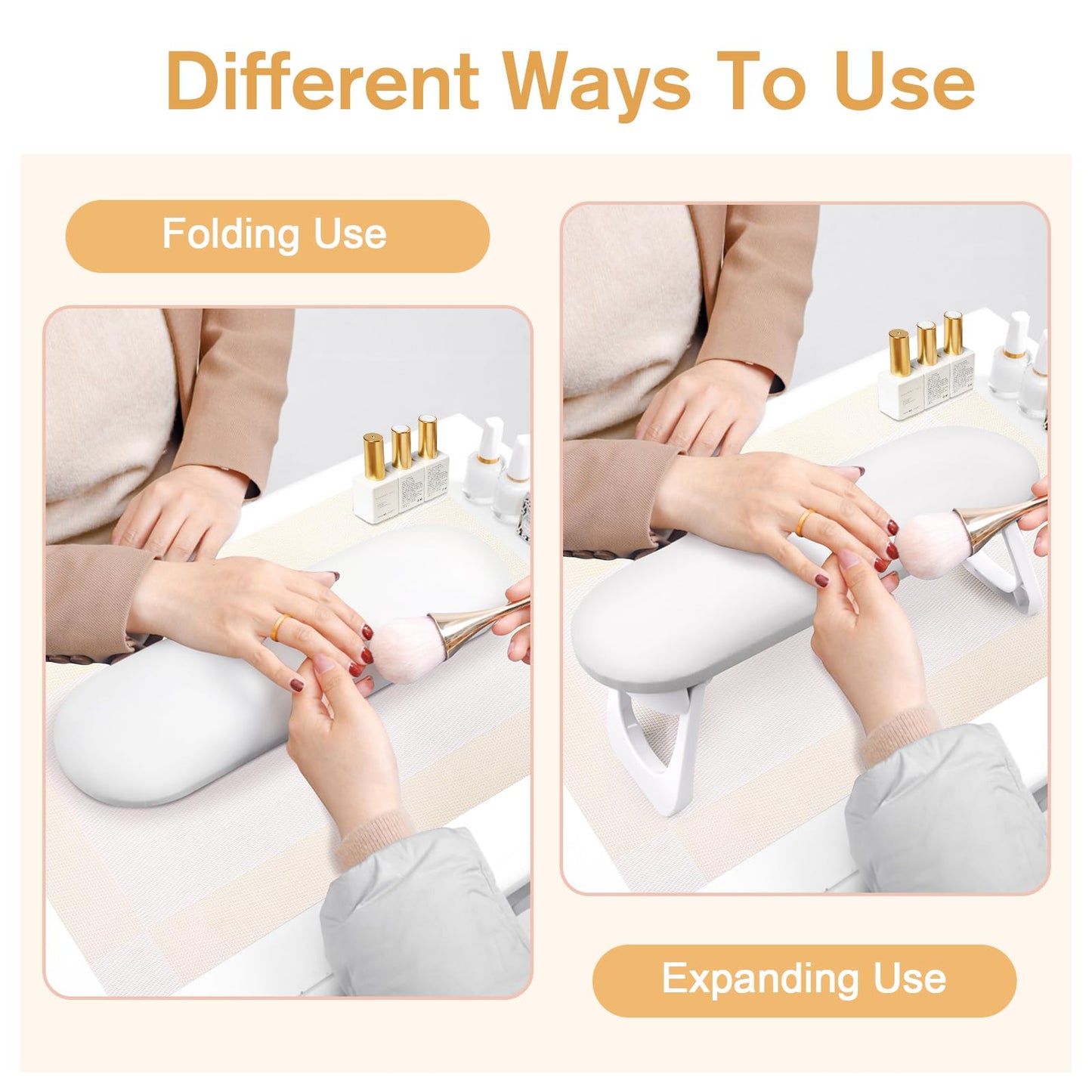 Subay Nail Arm Rest, Foldable PU Leather Nail Hand Rest for Acrylic Nails Cushion Hand Holder, Nail Hand Pillow Nail Art Accessories Tool for Manicure Salon Use - White