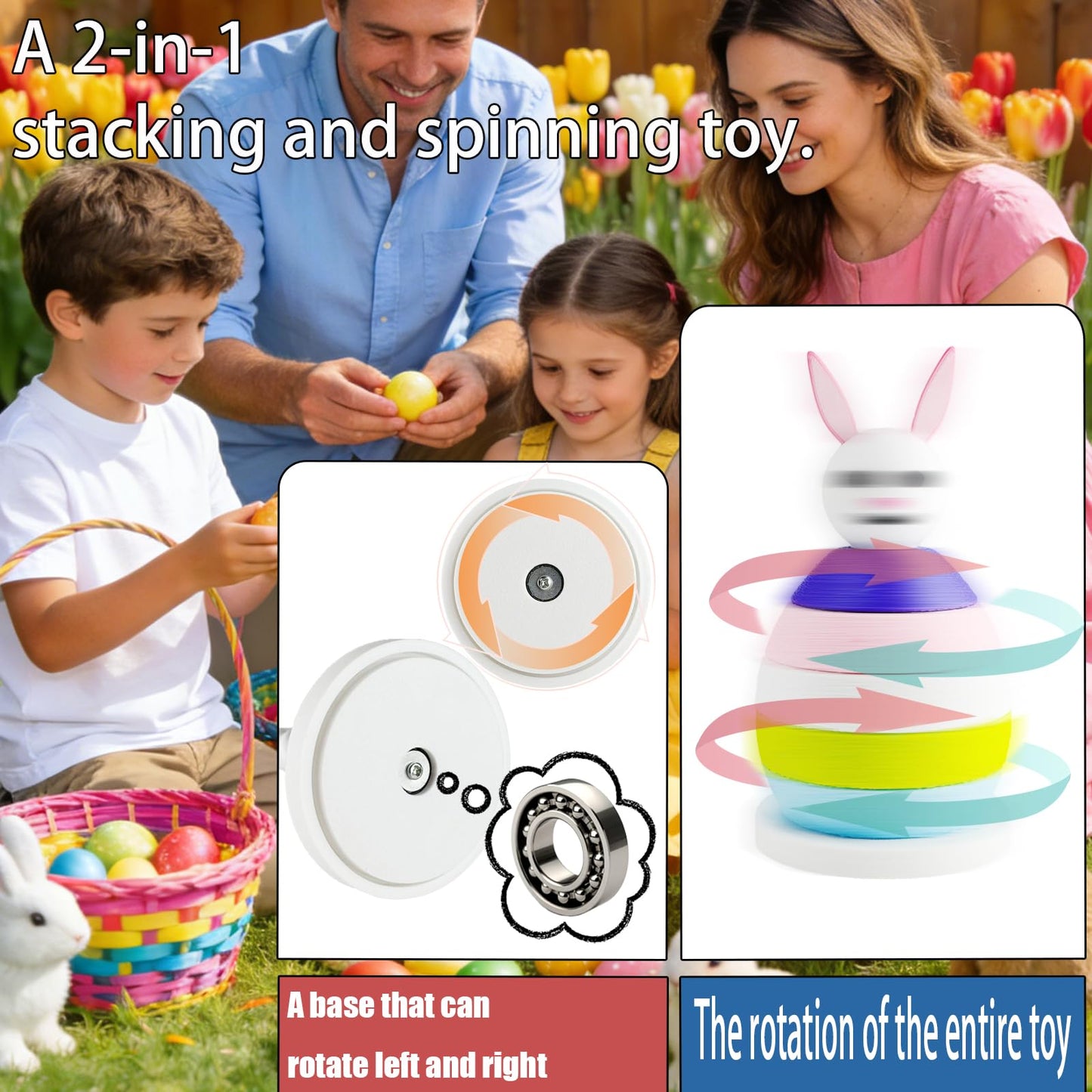 HQZBPT Spinning Stacking Toys Rainbow Rabbit Egg Montessori Sorting & Stacking Toys for Kids, Ages 6 Months to 3 Years