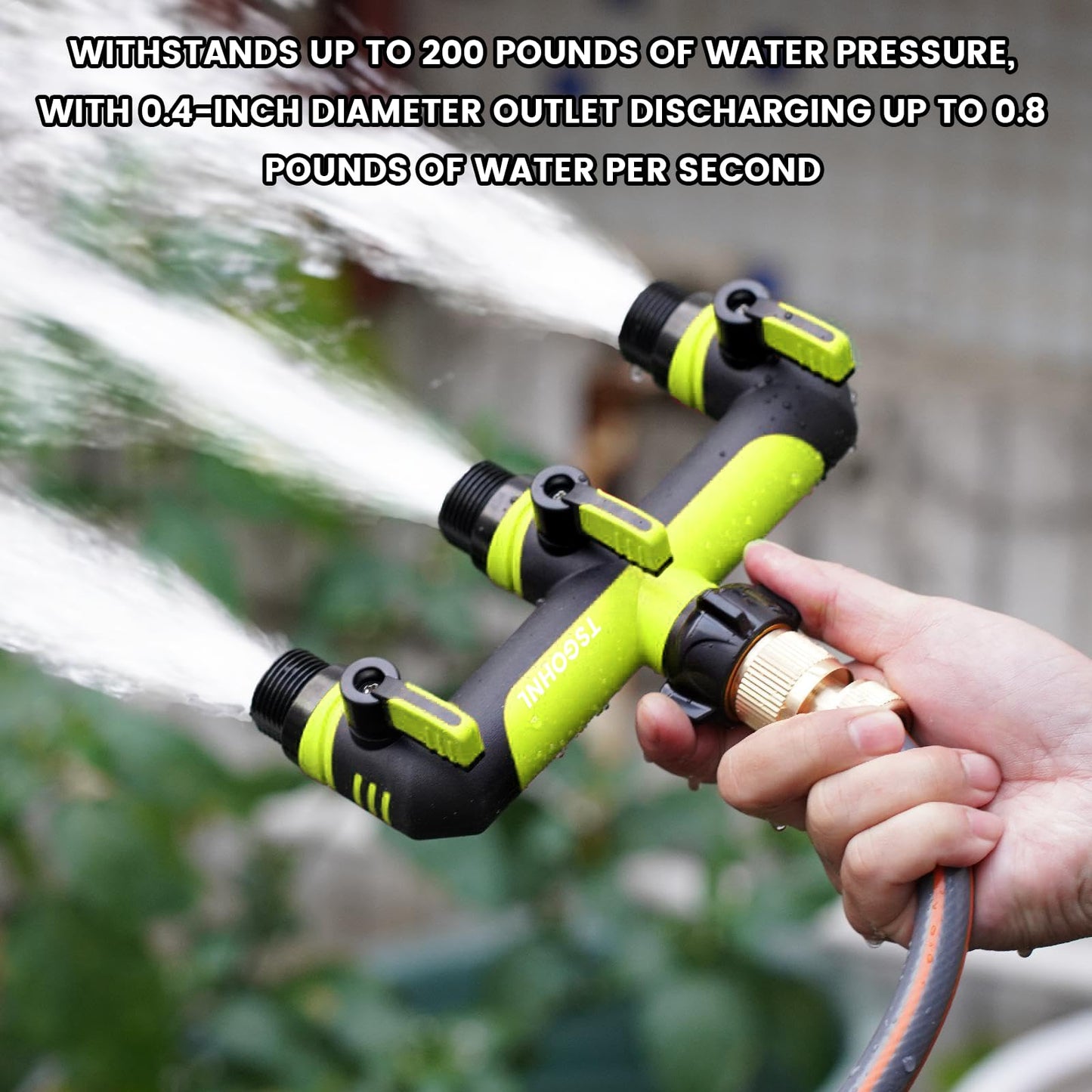 3 Way Garden Hose Splitter, 3/4 Inch Outdoor Faucet Splitter, Hose Manifold with Independent Shut Off Valves, Wide Spacing for Hose Timers, Sprinklers, Lawn, Yard and Garden Watering - Green