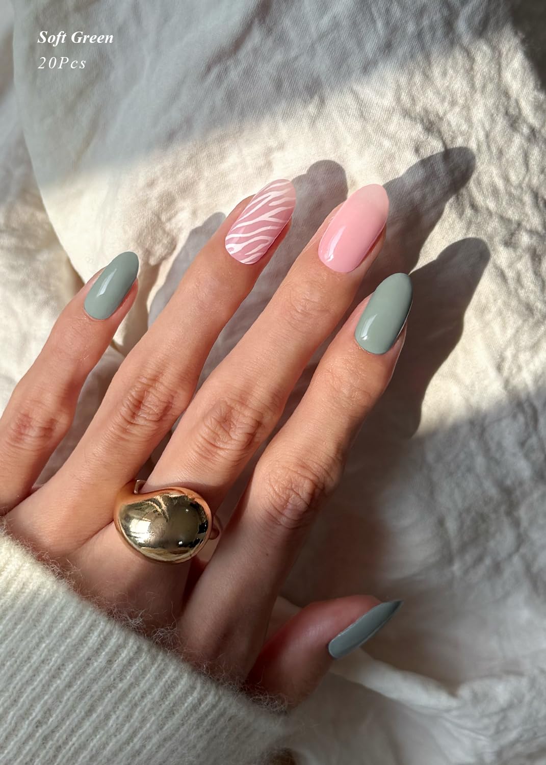 AutyaMee Semi Cured Gel Nail Strips (Soft Green), 20 Pcs Gel Nail Wraps, Stickers, Salon Quality, Works with Any UV Lamps