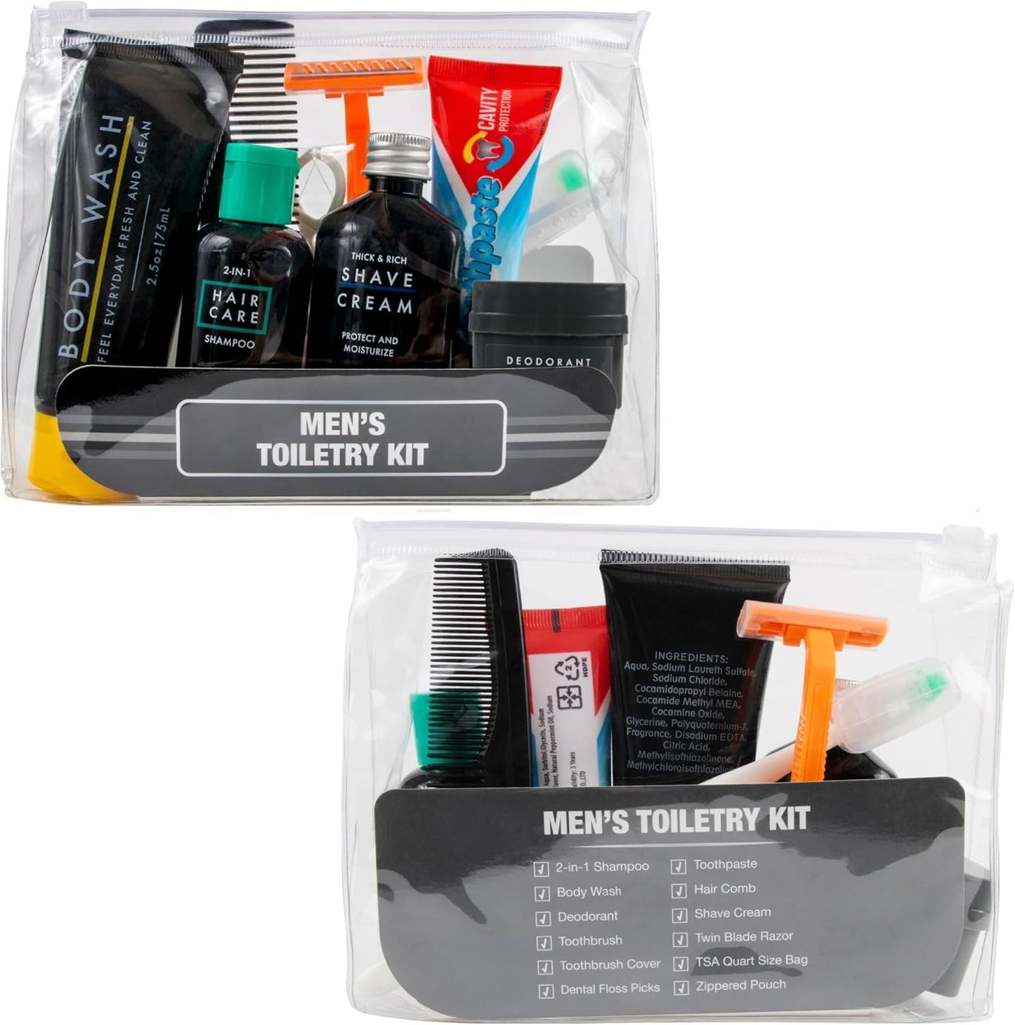 Trail maker Men’s Travel Toiletry Bag with Supplies, 13 Piece Travel Size TSA Compliant Oral Care and Grooming Essentials Kit