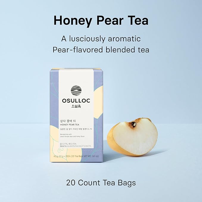 OSULLOC Honey Pear Tea (Sweet Pear & Honey Flavor), Fruit tea Blend, Premium Teabags from Jeju Island, 20 count (Pack of 2)
