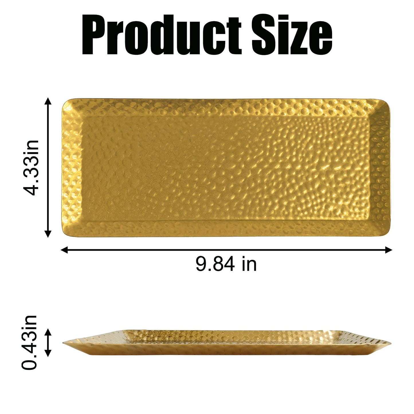 Celmuron Hammered Rectangular Platter Serving Tray, Gold Stainless Steel Decorative Storage Tray, 9.8 x 4.3 Inch