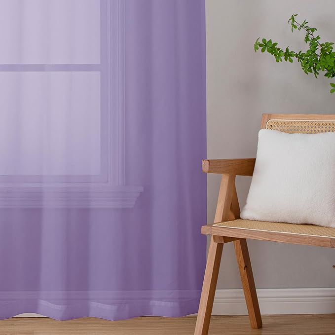 Lecloud Lavender Sheer Curtains 78 Inches Long 2 Panels Set, Light Filtering Solid Voile Drapes, Airy Privacy Window Decor Curtains with Rod Pocket for Living Room Girl's Bedroom, Each 42" W x 78" L