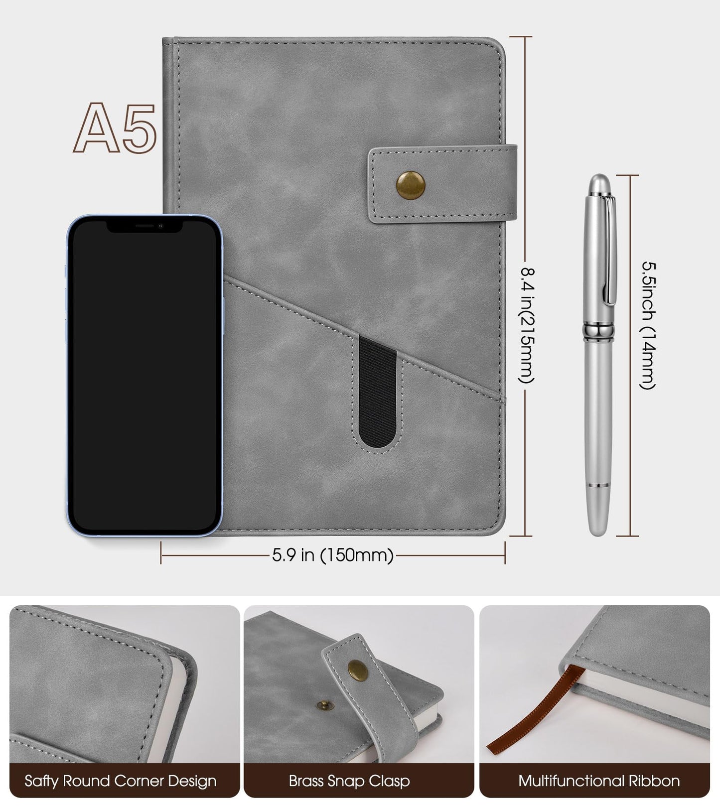 vfaejll A5 Lined Leather Journal Notebook,Hardcover Journal Set with Pen and Gift Box,100Pages 100gsm Thick Ruled Paper Daily Diary for Men Women School,Travel,Business,Work,Writing 5.9" X 8.4"
