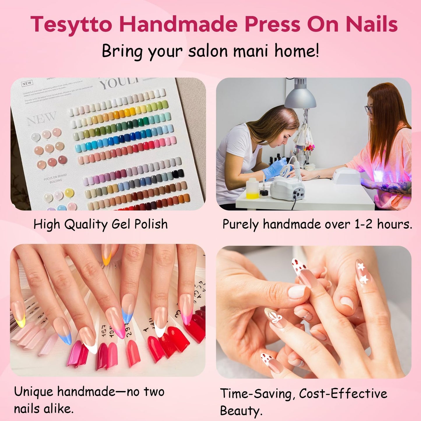 Tesytto 3D Gold Butterfly Press on Nails Short Square - Handmade Flower & Pearl Design, Black Plaid Glossy Reusable False Nails (Vintage Black Gold,L)