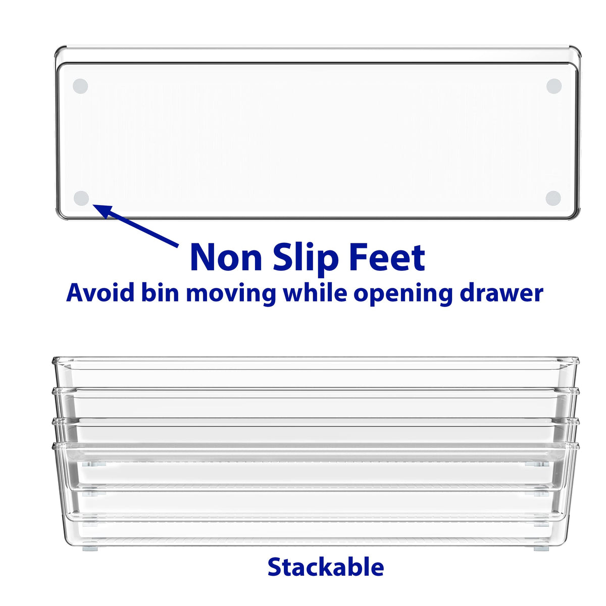 Clear Drawer Organizer for Office Bin Desk Storage (4 Count)