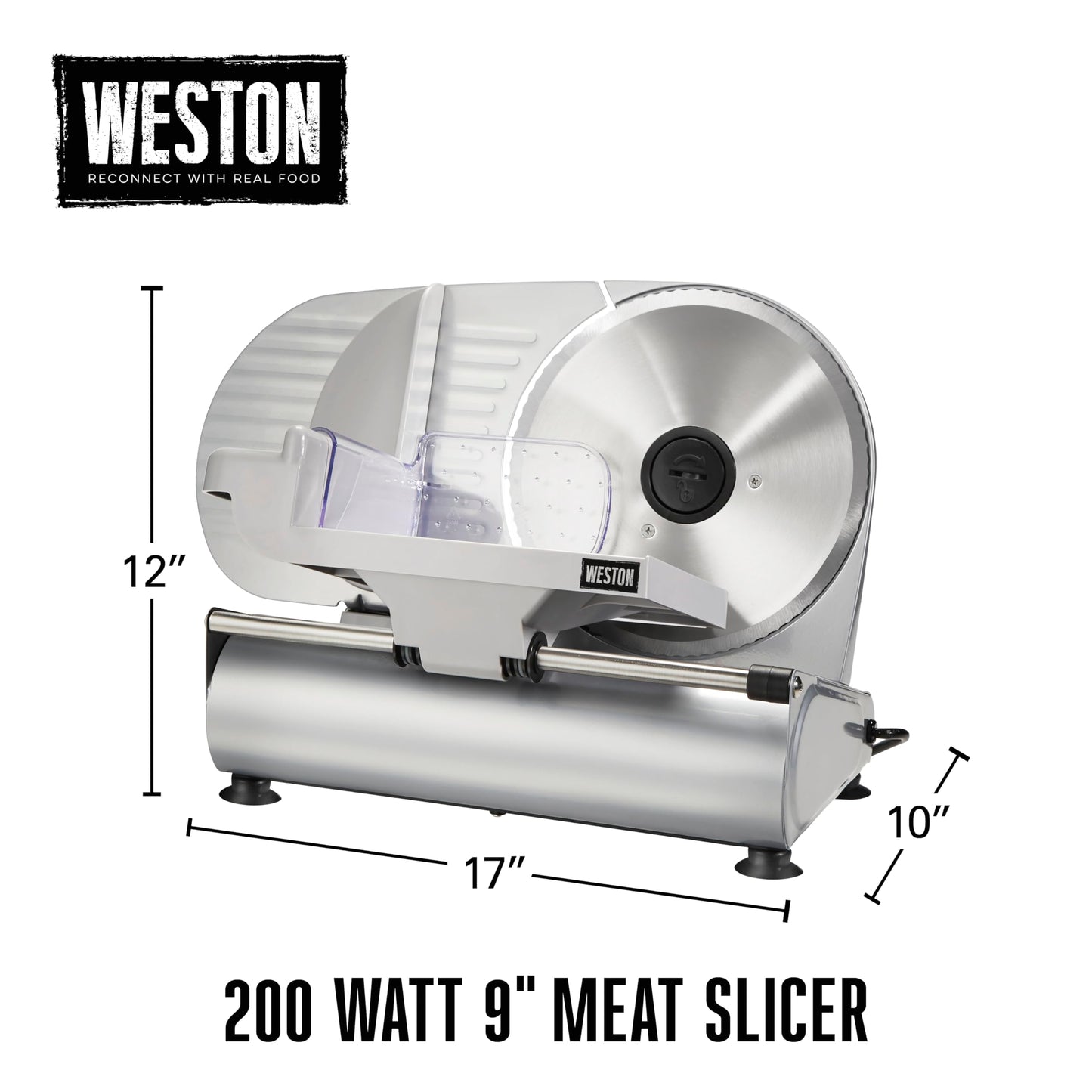 Weston Electric Meat Cutting Machine, Deli & Food Slicer, Adjustable Slice Thickness, Non-Slip Suction Feet, Removable 9” Stainless Steel Blade, Easy to Clean