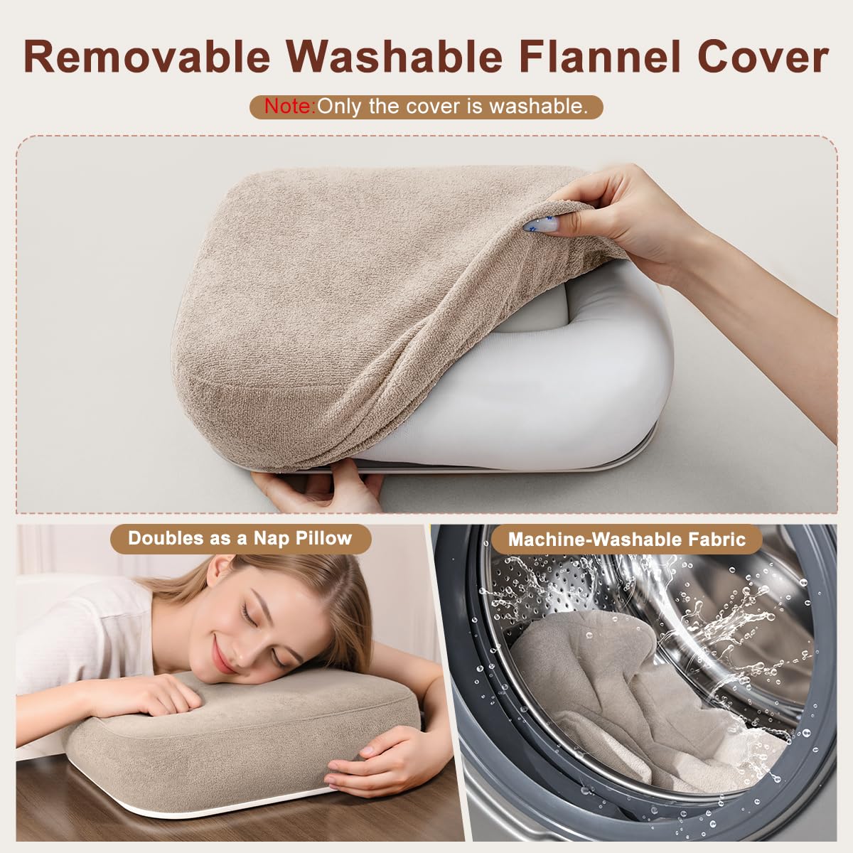 WISFISSH Tablet Pillow Stand with Snack Bowl and Writing Board, 360° Rotating Phone Holder for 4.7-13" Phone Kindle Tablet, Pillow Kindle Holder for Reading in Bed, Couch,Recliner,Floor Etc-Beige