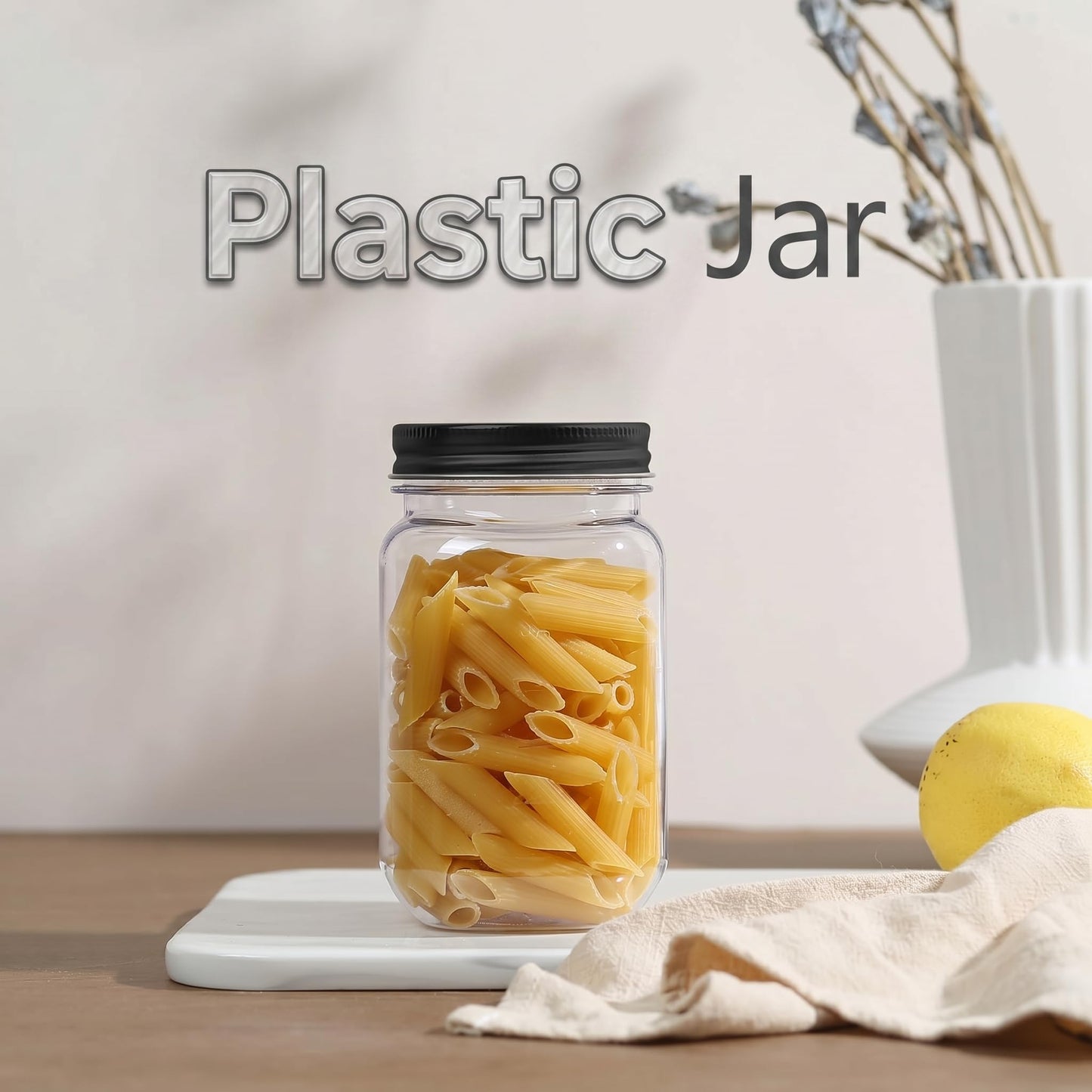 novelinks 16 oz Clear Plastic Jars with Lids, Refillable 16oz Mason Jars with Lids & Storage Containers for Kitchen & Household Use (10 Pack,Black)