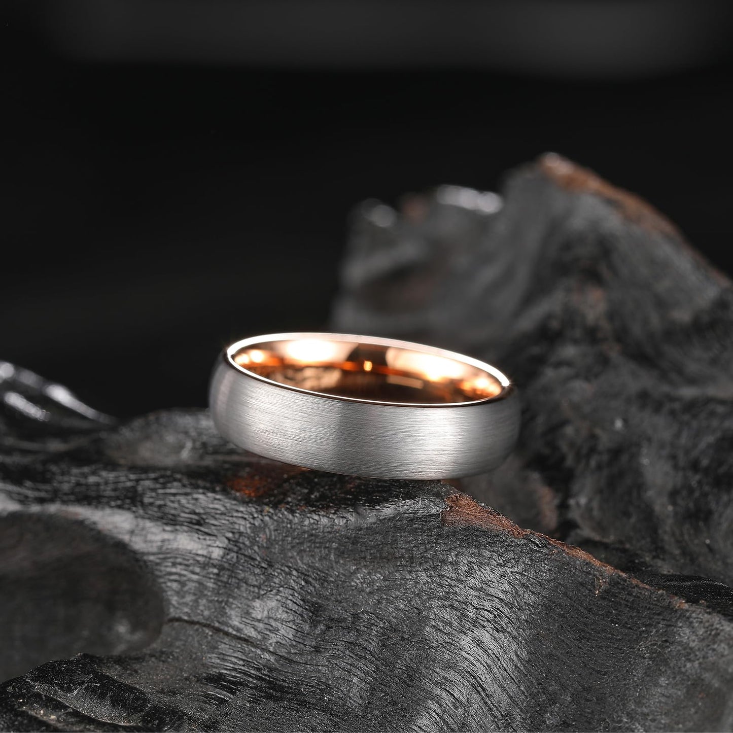 King Will 6mm Silver and Rose Gold Wedding Band for Men Women, Domed Brushed Tungsten Carbide Rings, Comfort Fit, Size 10.5