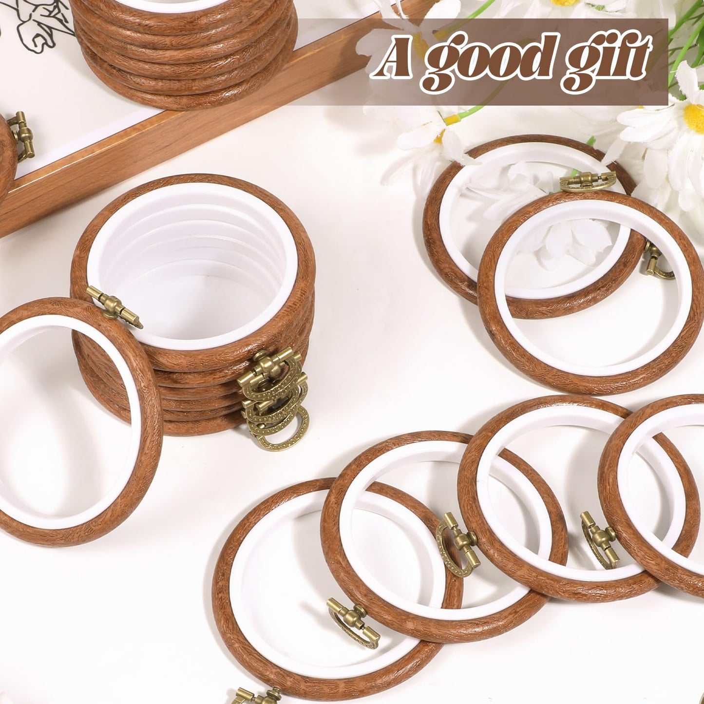 IMengjbang 30 Pcs 3 Inch Mini Embroidery Hoops Bulk, Circle Rubber Hoops Ring Display Cross Stitch Ornament Imitated Wood Frame Kits for DIY Hanging Gifts Christmas Fall Farmhouse Ornaments Decoration