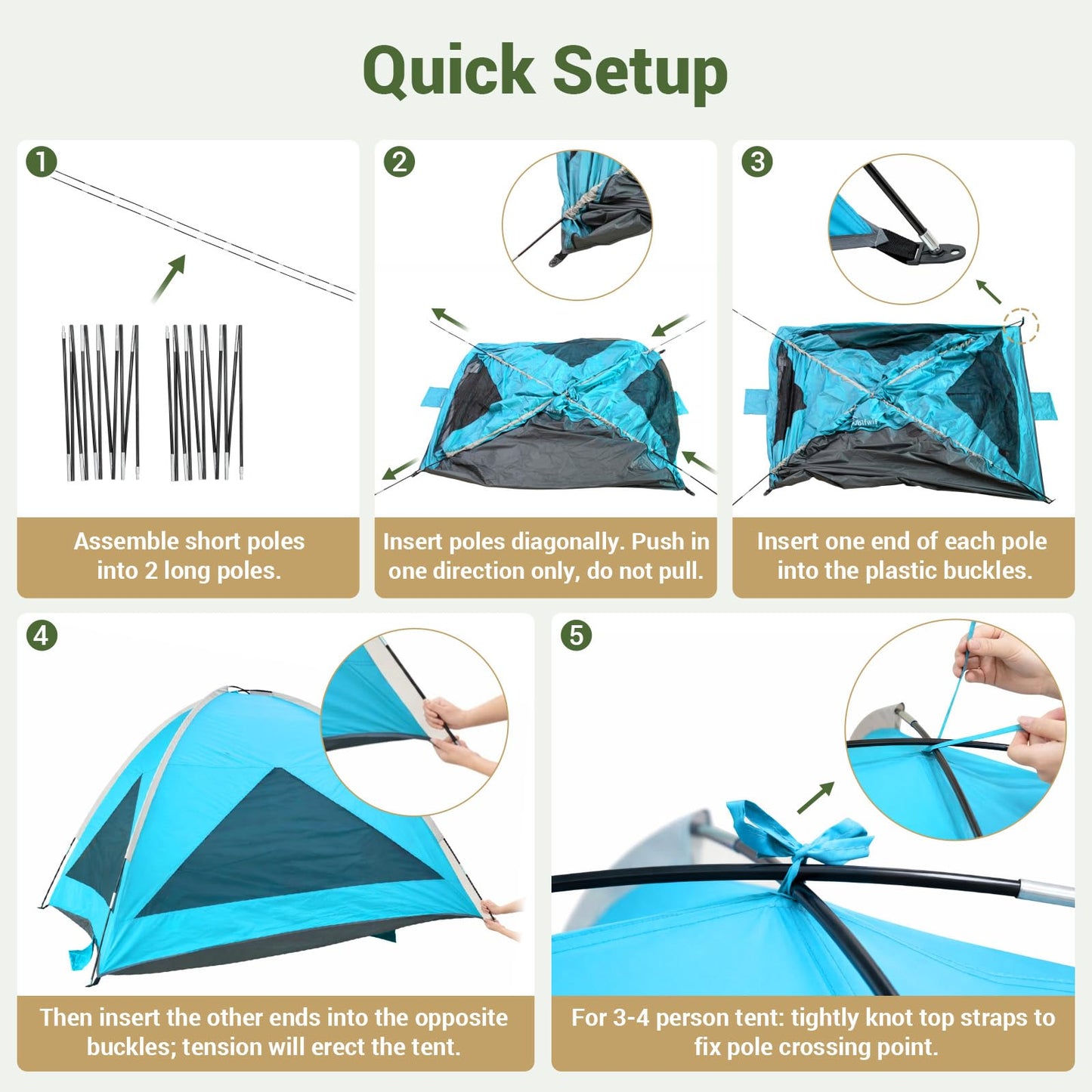 Wolfwise Large Beach Tent Sun Shelter for 3-4 Person, Spacious Sun Shade UPF 50+ UV Protection, Extendable Floor for Privacy, 3 Ventilated Mesh Windows, Portable with Carrying Bag, 95 ″x65″x55″, Blue