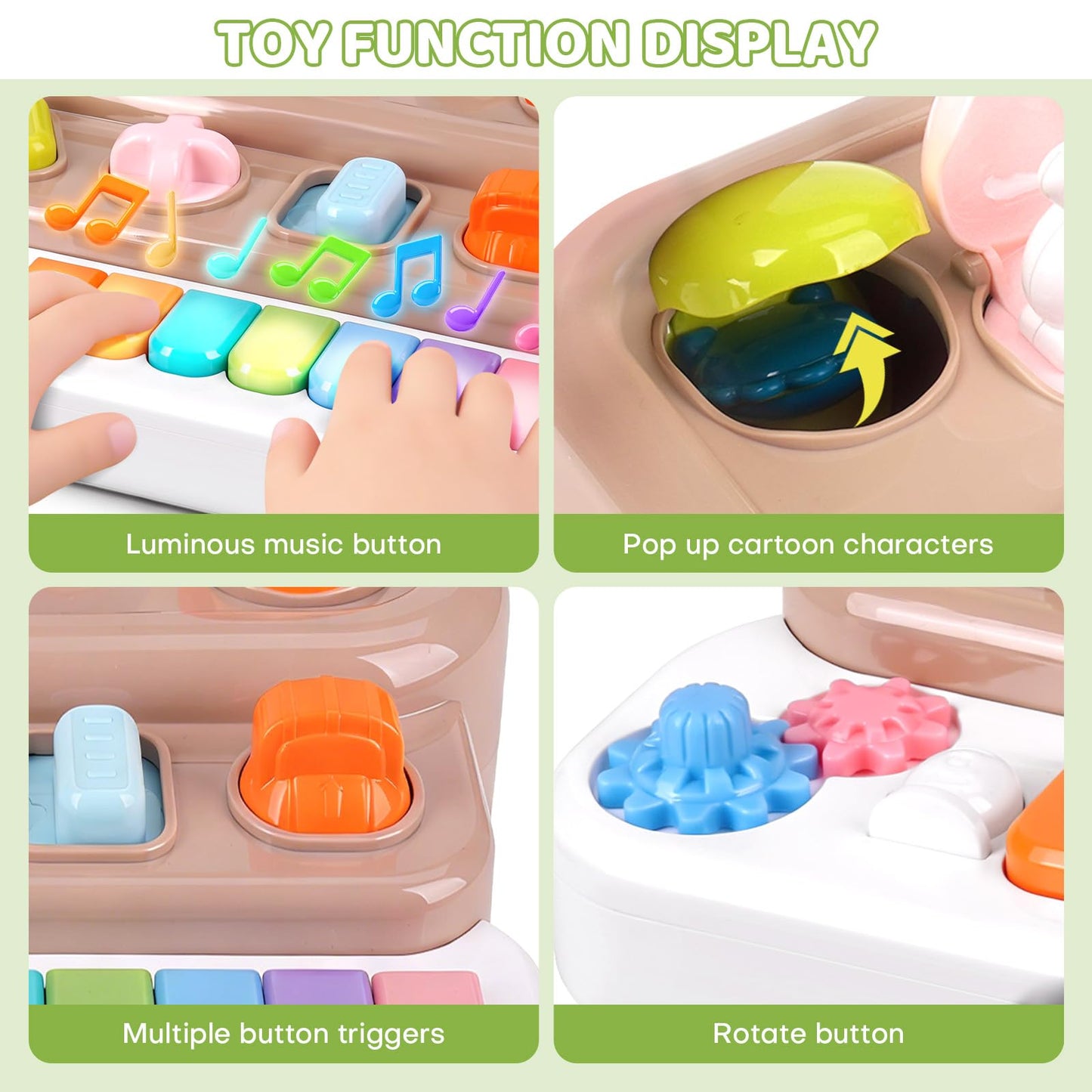 LESSETI Pop Up Music Toy with Piano Keyboard - Interactive Cause and Effect Animal Game for 1-3 Year Olds, STEM Learning Educational Baby Toy with Music & Lights for Toddlers 6-12 Months