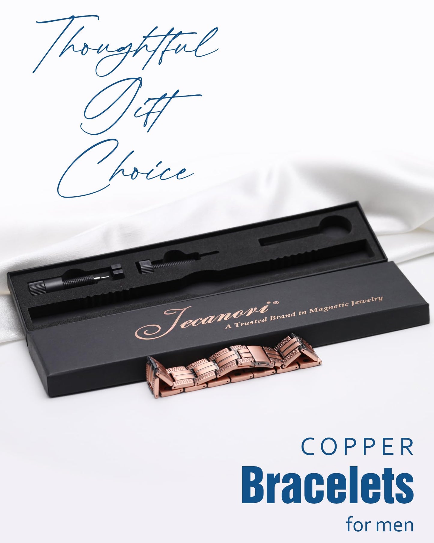 Jecanori 3X Copper Bracelet for Men, Mens Magnetic Copper Bracelets with Premium Fold-Over Clasp Included Adjustable Tool