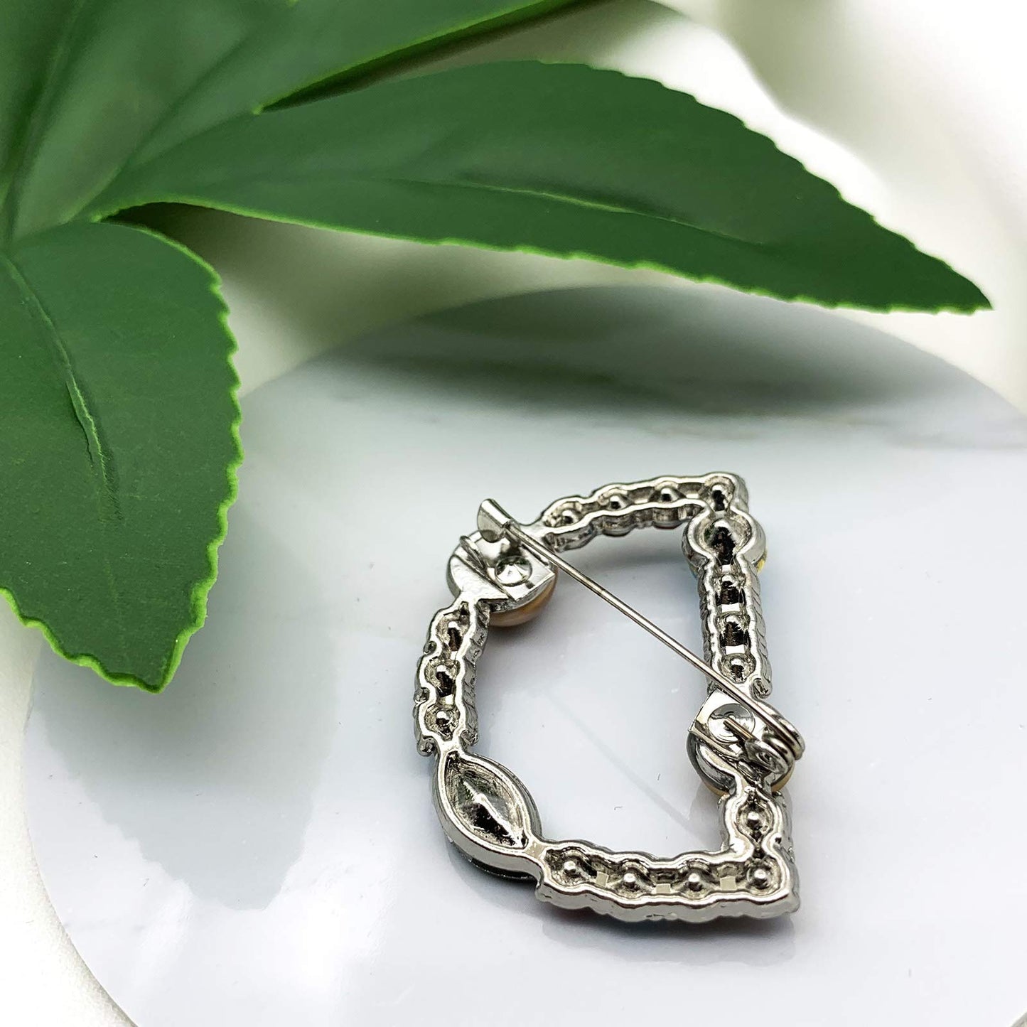 XGALBLA Letters D Plated Metal Stone Clear Colorful Crystal Lapel Pin Brooches Collar(Silver Tone)