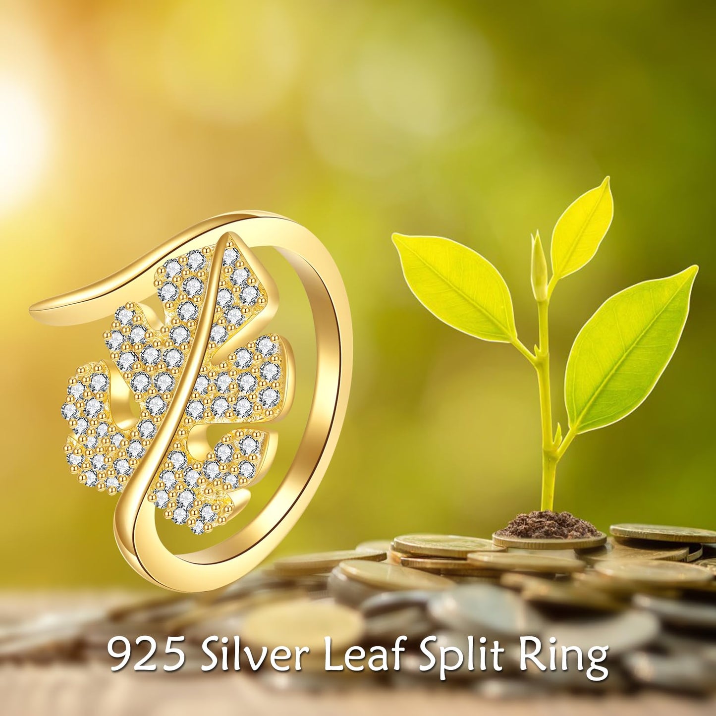 POPLYKE Tropical Monstera Leaf Ring Sterling Silver Boho Adjustable Open Ring Spoon Ring Vintage Thumb Rings for Women