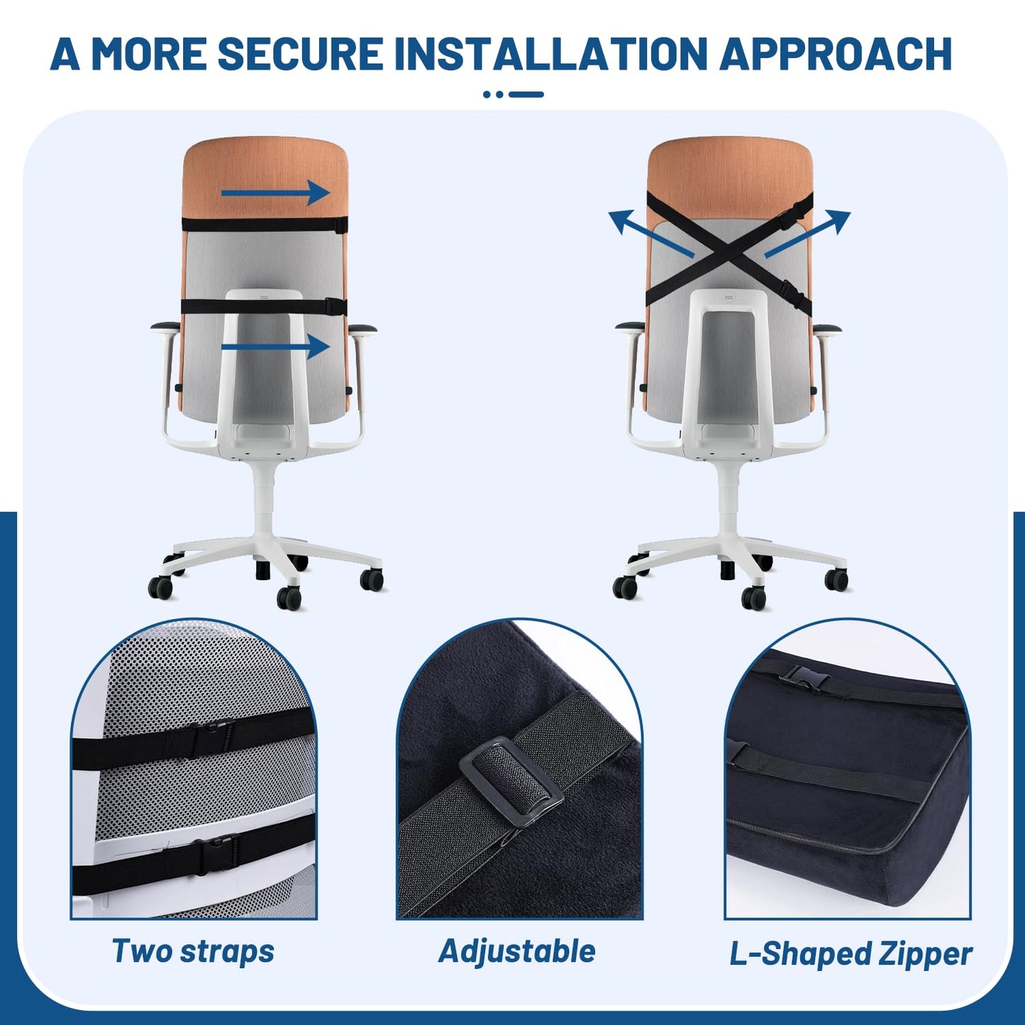 QUTOOL Seat Cushion and Lumbar Support Set for Office Chair – Supports Lower Back & Hips for Long Sitting Comfort, Helps Maintain a Comfortable Sitting Position, Ergonomic Memory Foam, Washable Cover