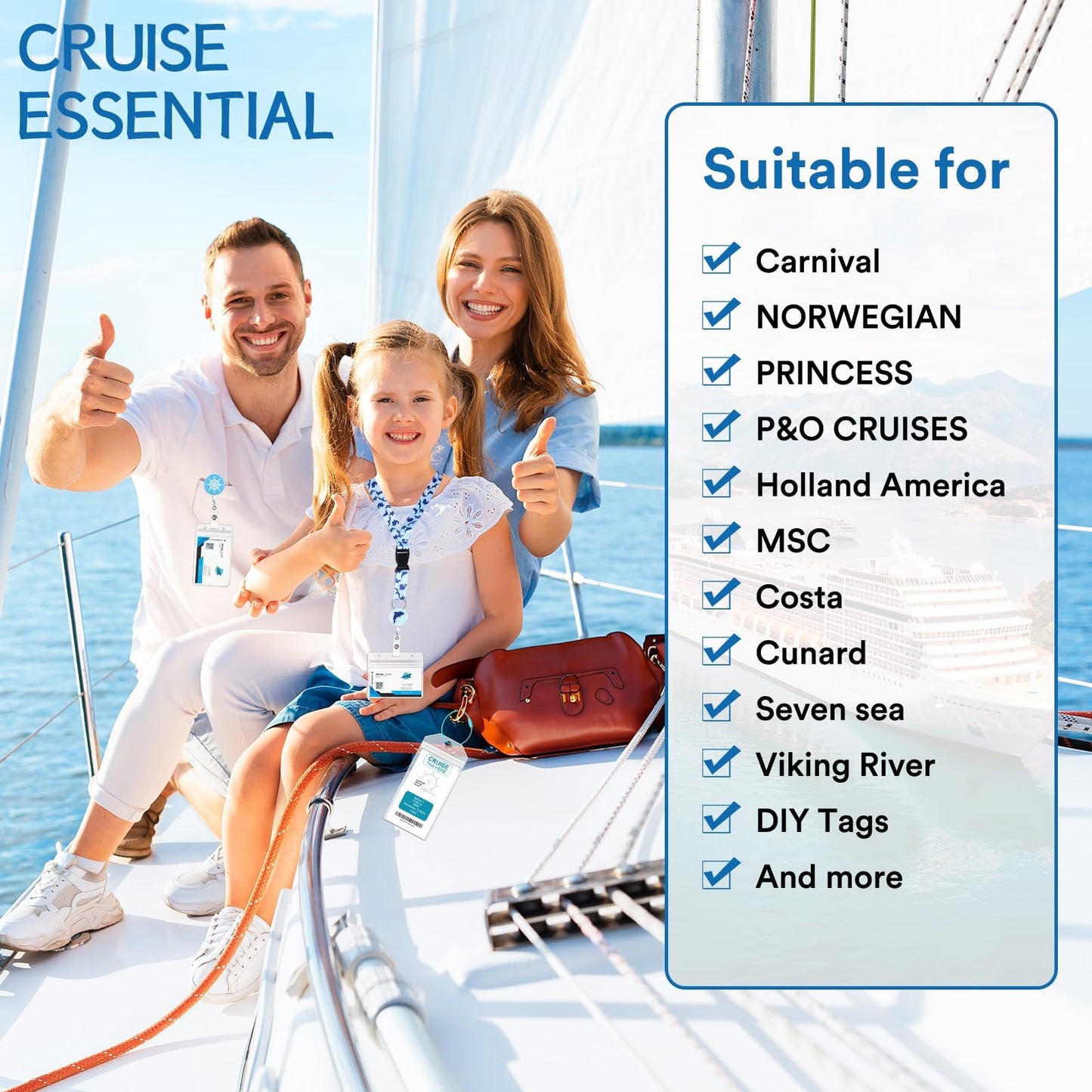8 Pack Cruise Lanyards Set for Ship Cards, with Retractable Badge Reel Waterproof Luggage Tag Holders Id Card Holders, Sea-Themes Pattern for All Cruises Ticket Key Cards Luggage Tag