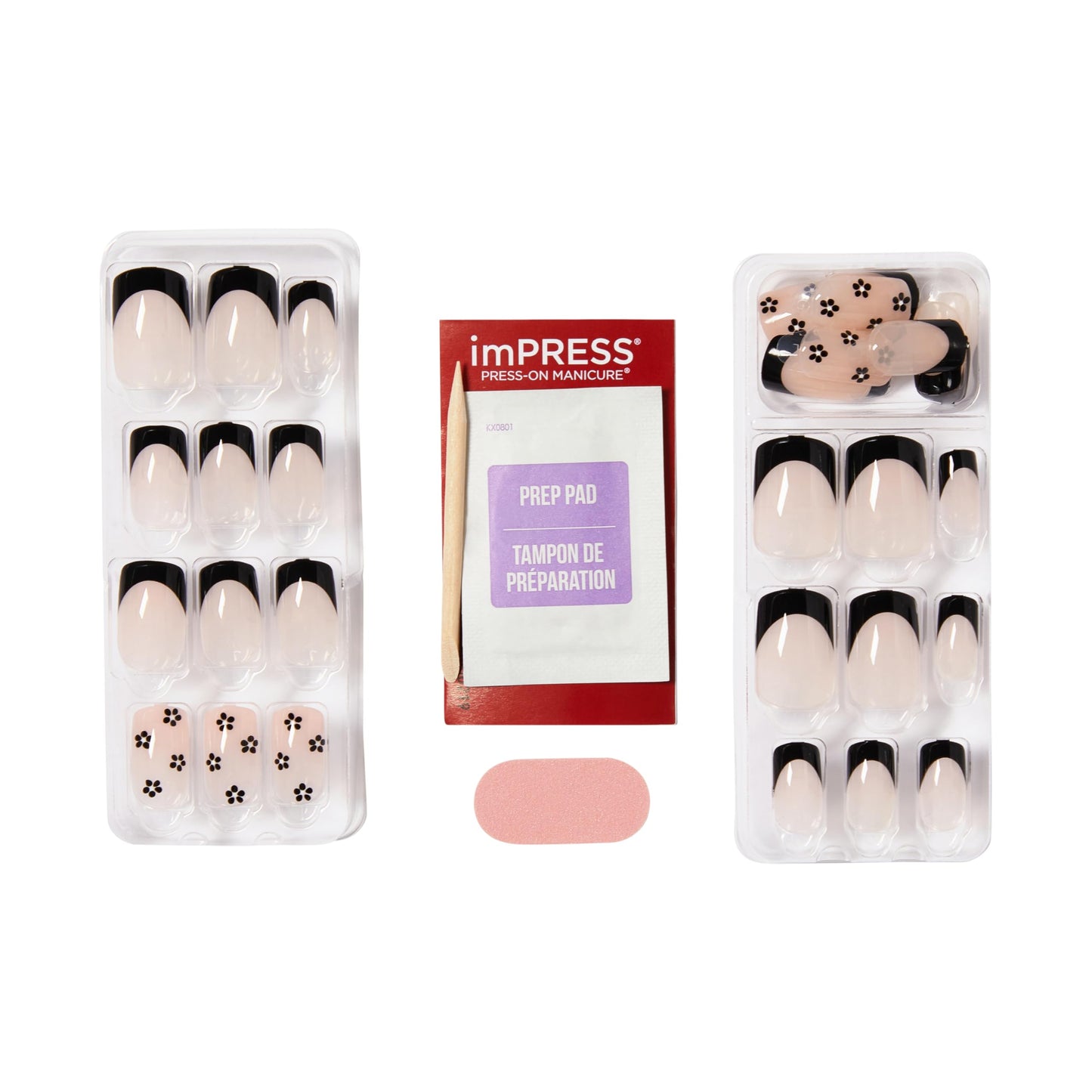 KISS Impress No Glue Mani 30 Pcs Press on Nails, Easy Apply, Hassle-Free Removal, Simple Peel & Press, Essential Tools Included, Prep Pad, Instructions Sheet, 1 Manicure Stick, 1 Mini File (So Lucky)