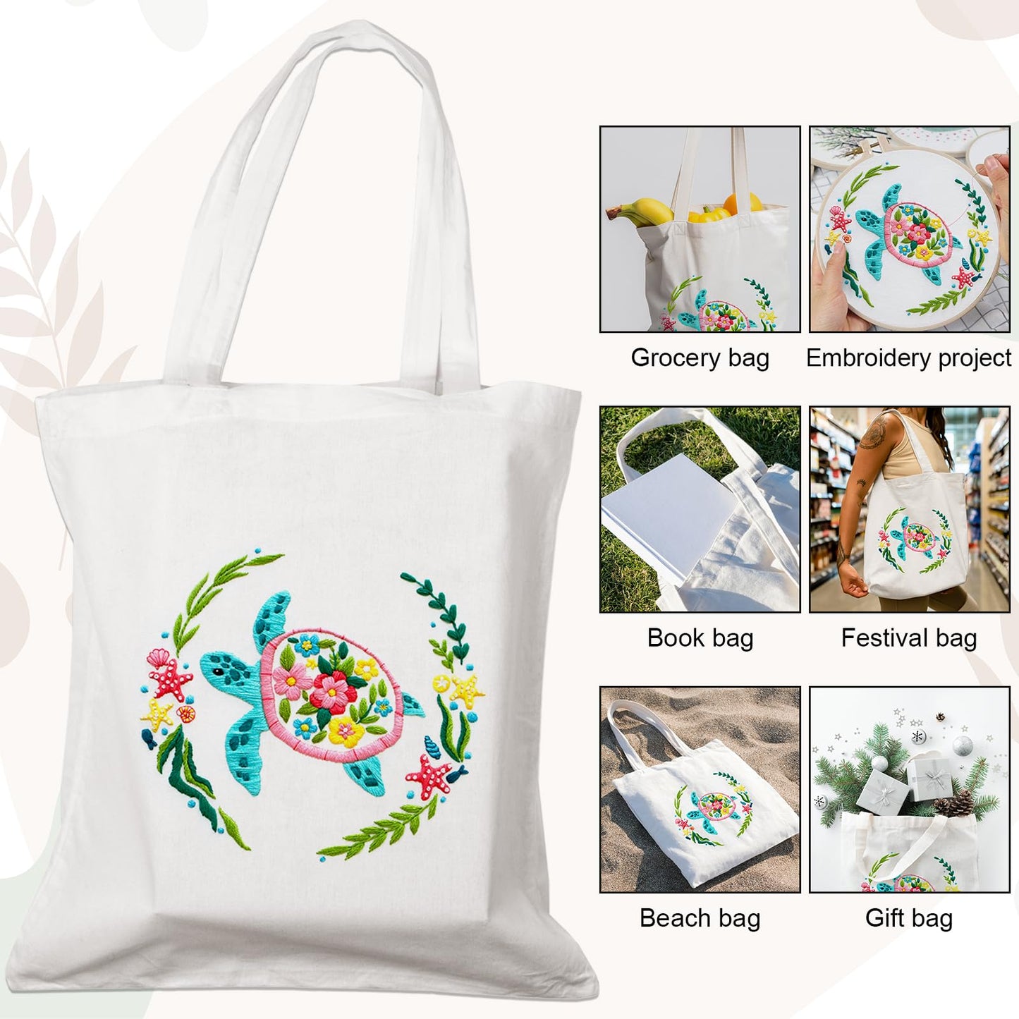 Nuberlic Canvas Tote Bag Embroidery Kit for Beginners Adults -Cross Stitch Kits Needlepoint with Sea Turtles Pattern Bag Reusable Eco-Friendly Shopping Bag