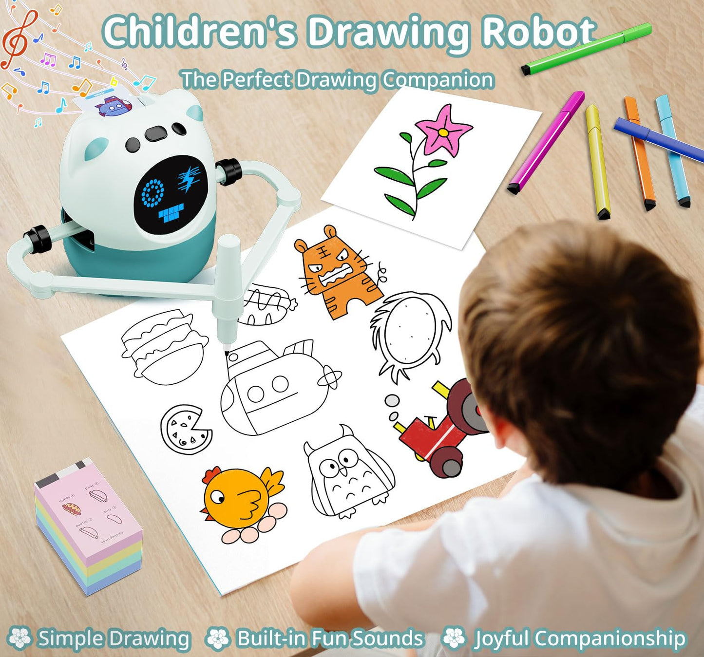 Drawing Robot for Kids with 150 Cards& 12 Color Pens，Montessori Drawing Learning Toys,Interactive Educational Robot Drawing Machine for 3 4 5 6 7 8 Year Old Boys Girls Christmas Birthday Party Present