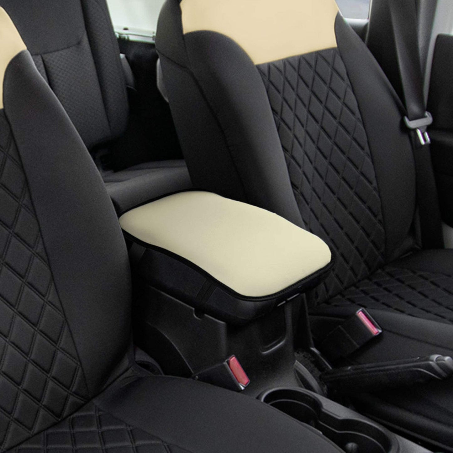 FH Group Faux Leather Center Console Armrest Cushion, Luxury Seat Box Cover Protector for Most Cars, Trucks, and SUVs (Beige)