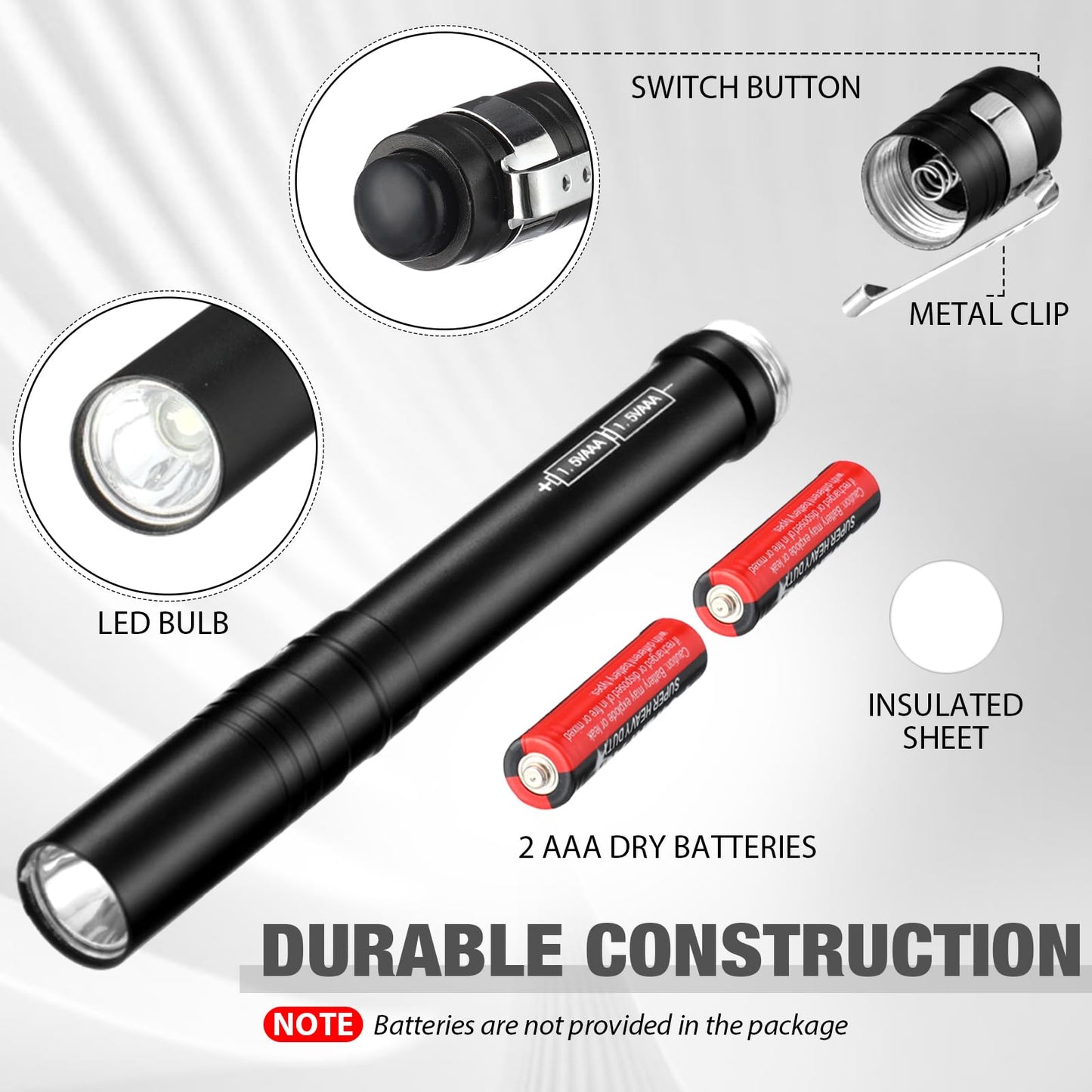 Rossesay 30 Pack Mini Pen Flashlights Bulk Gifts LED Pen Lights Aluminum Pocket Flashlights with Clips Small Handheld Torches for Men Camping Hiking Emergency Outdoor (Black)