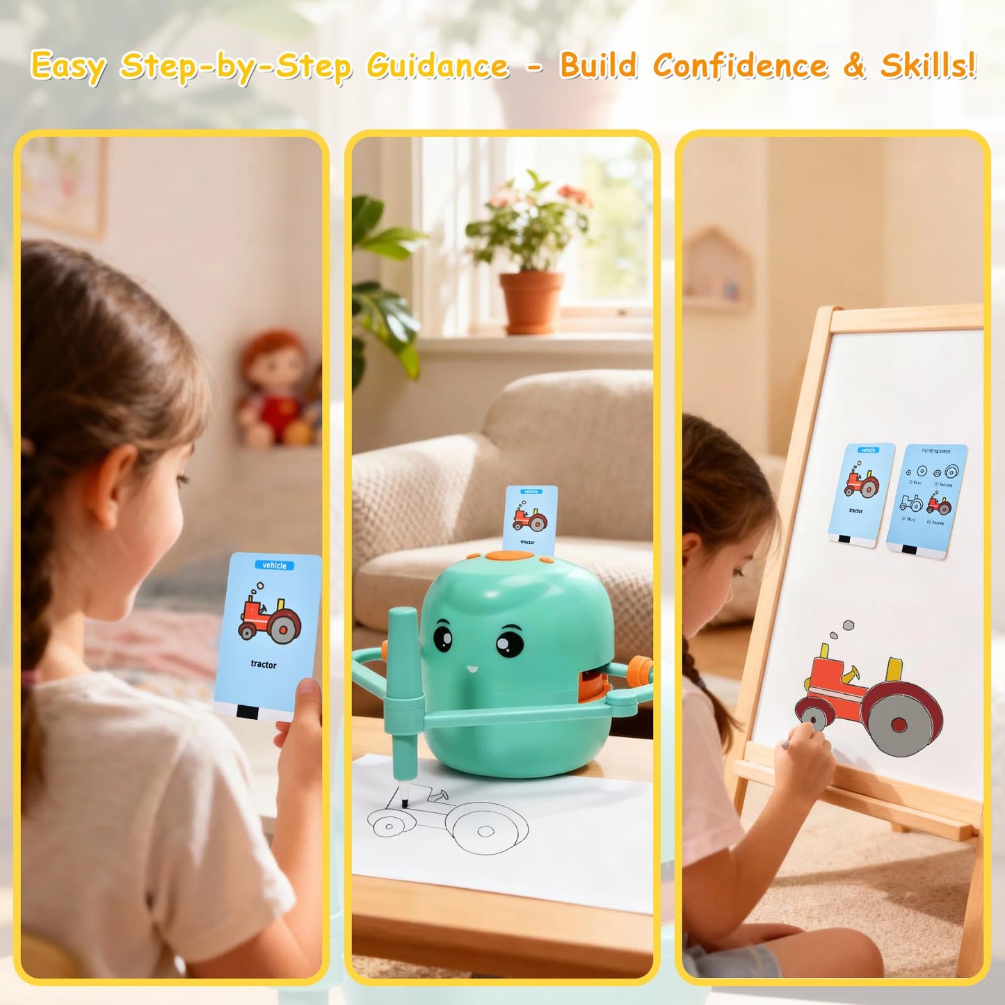 Drawing Robot for Kids, Voice Interactive Educational Drawing Machine with 150 Drawing Cards, Montessori Learning Toys for Kids Ages 3-8, for Boys & Girls (Green)