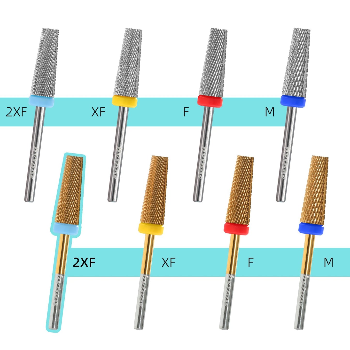 HYTOOS Titanium 5 in 1 Nail Drill Bit, 6 * 16mm Flat Top Tapered Professional Tungsten Carbide Bits for Gel Polish & Base Removal, Electric File Manicure Drills Accessories Tool,2XF