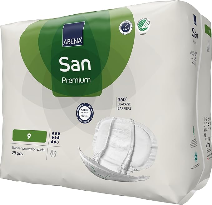 Abena San Premium Incontinence Pads, Heavy Absorbency, (Sizes 8 to 11), Size 9, 56 Count