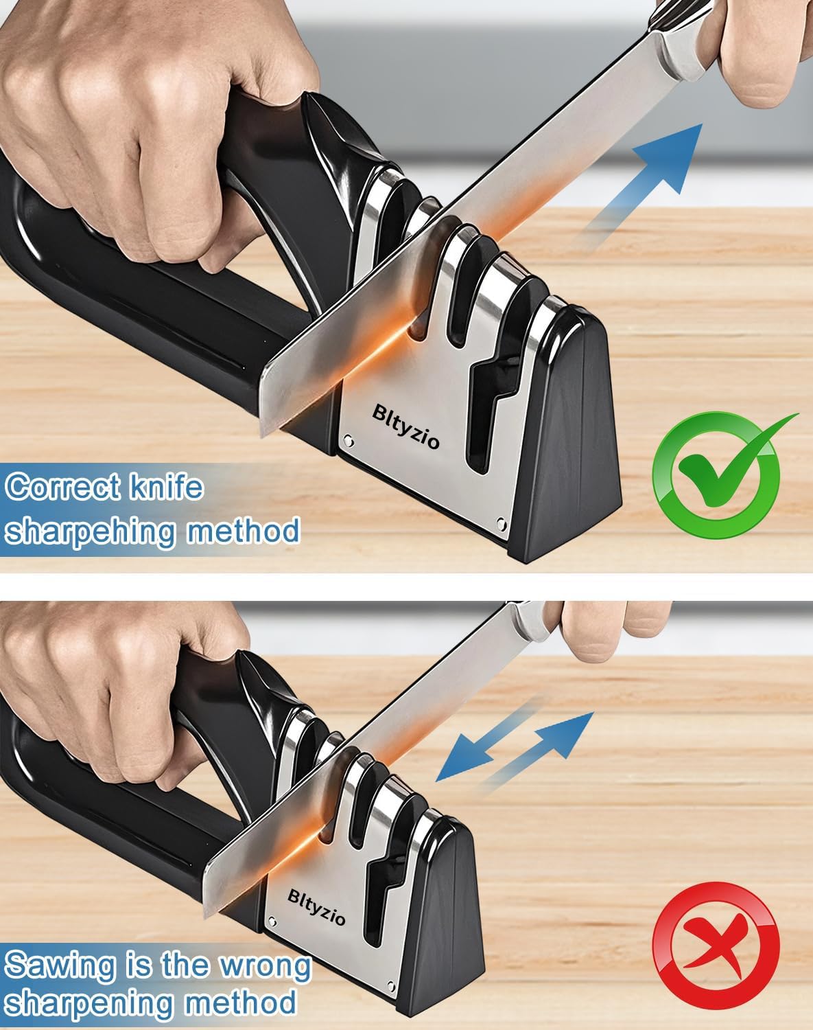 4-In-1 Manual Knife Sharpener for Kitchen Knives & Scissors, Professional Pull-Through Knife Sharpener with Tungsten Steel & Ceramic Slots, Non-Slip Base, Easy to Use for Chef Knives & Serrated Blades