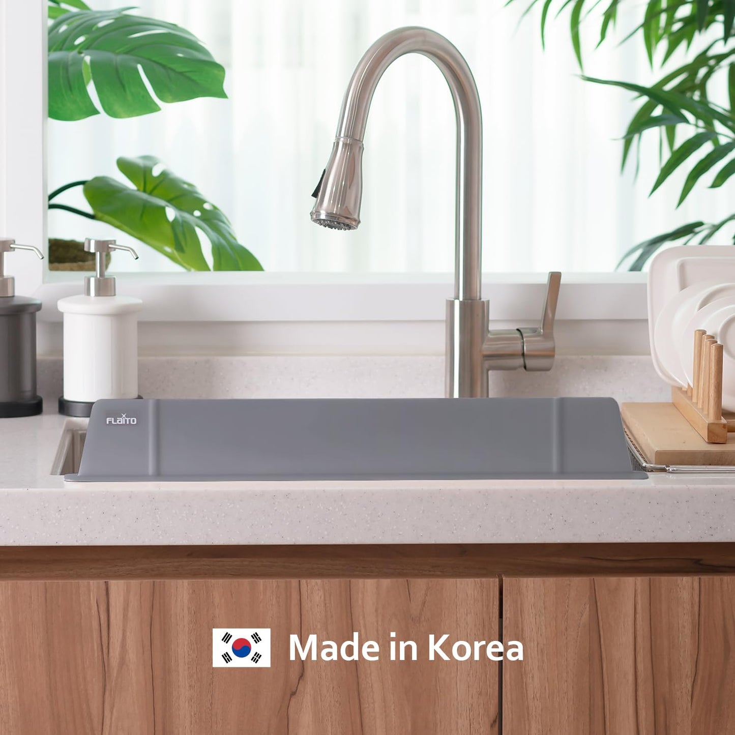 carrotez Silicone Kitchen Sink Splash Guard for Faucet — Silicone Water Splash Guard Mat, Quick Suction Setup, Gray(20.5 x 1.8 x 2.75")