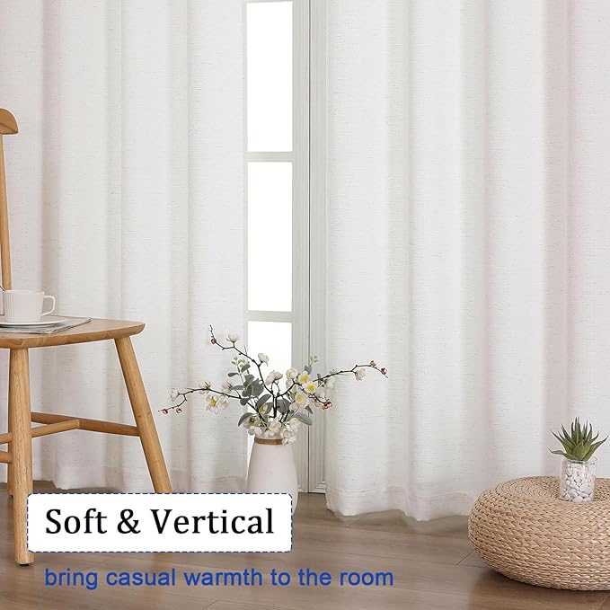 Chyhomenyc Bennet Linen Curtains 63 Inch Length 2 Panels, Faux Linen Textured Burlap Light Filtering Soft Rod Pocket Window Treatment Drapes for Living Room Bedroom, 40Wx63L Inch, Set of 2, Natural