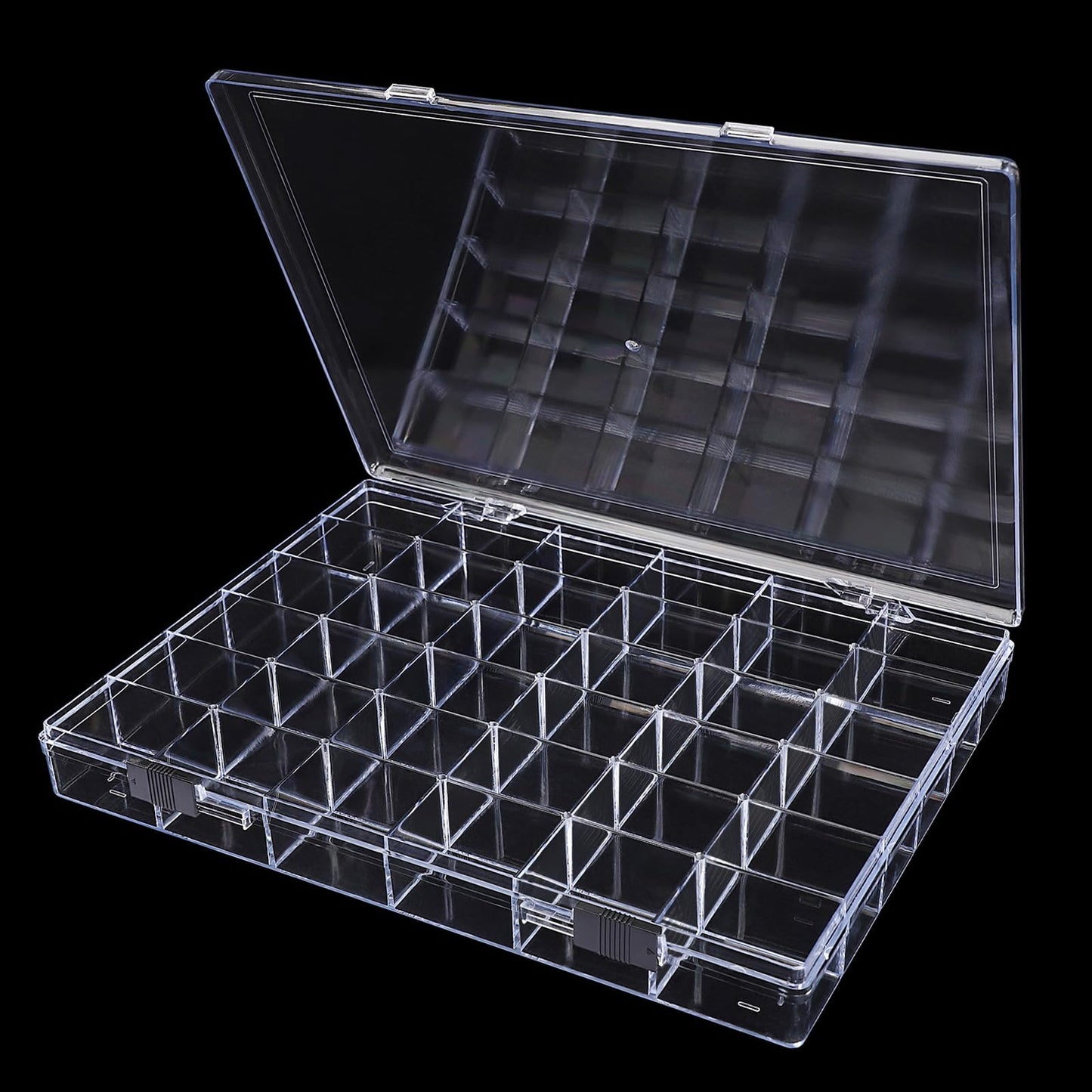 Noverlife 36 Grids Clear Plastic Jewelry Organizer Box, Nail Charm Holder Double Buckle Bead Organizer Storage Container Box, Empty Nail Box Organizer Earring Display Case Acrylic Bead Box for Women