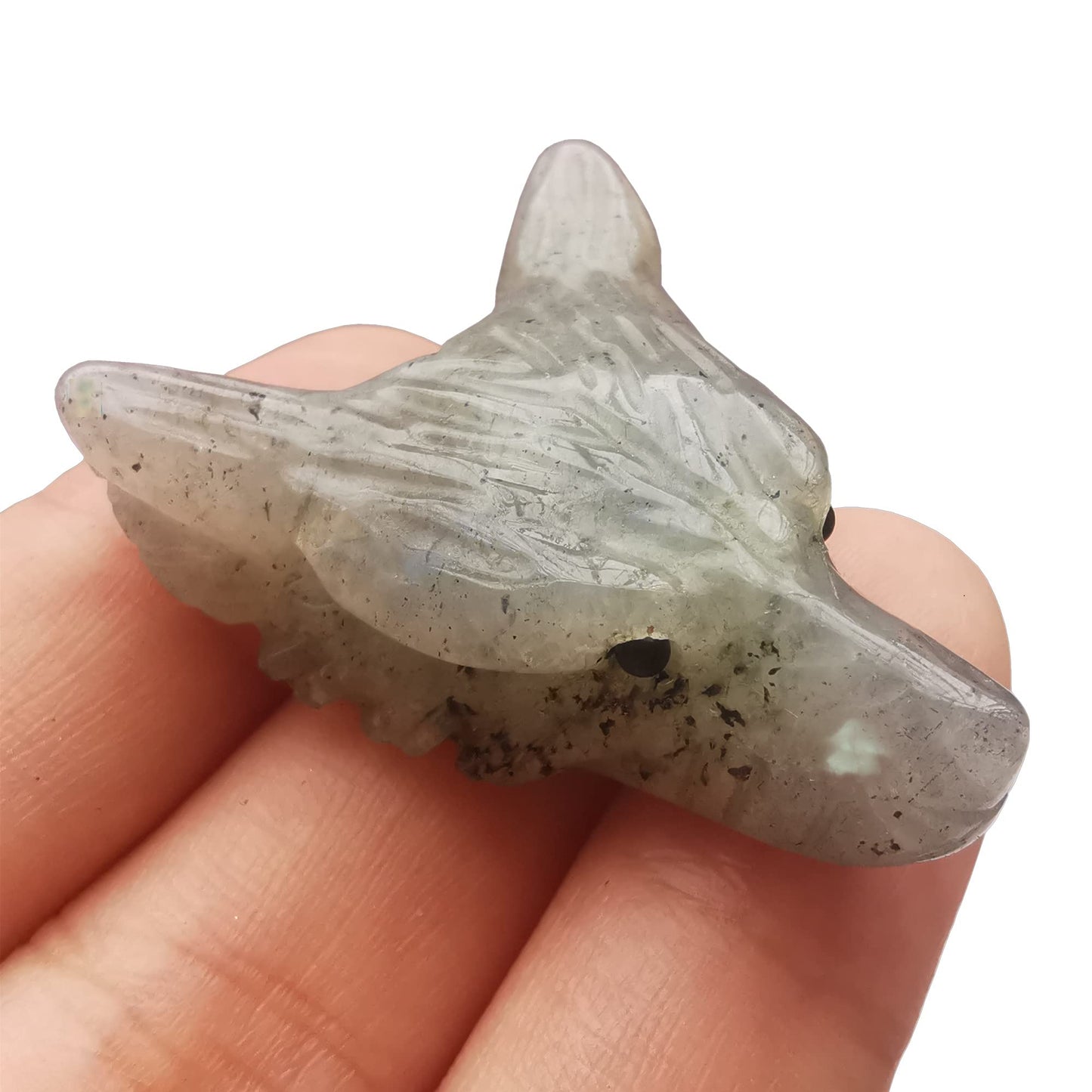 Bacatgem Natural Moonstone 1.37 inchs Wolf Head Pocket Crystals and Healing Stone Figurine,Haped DIY-Jewelry Pendant