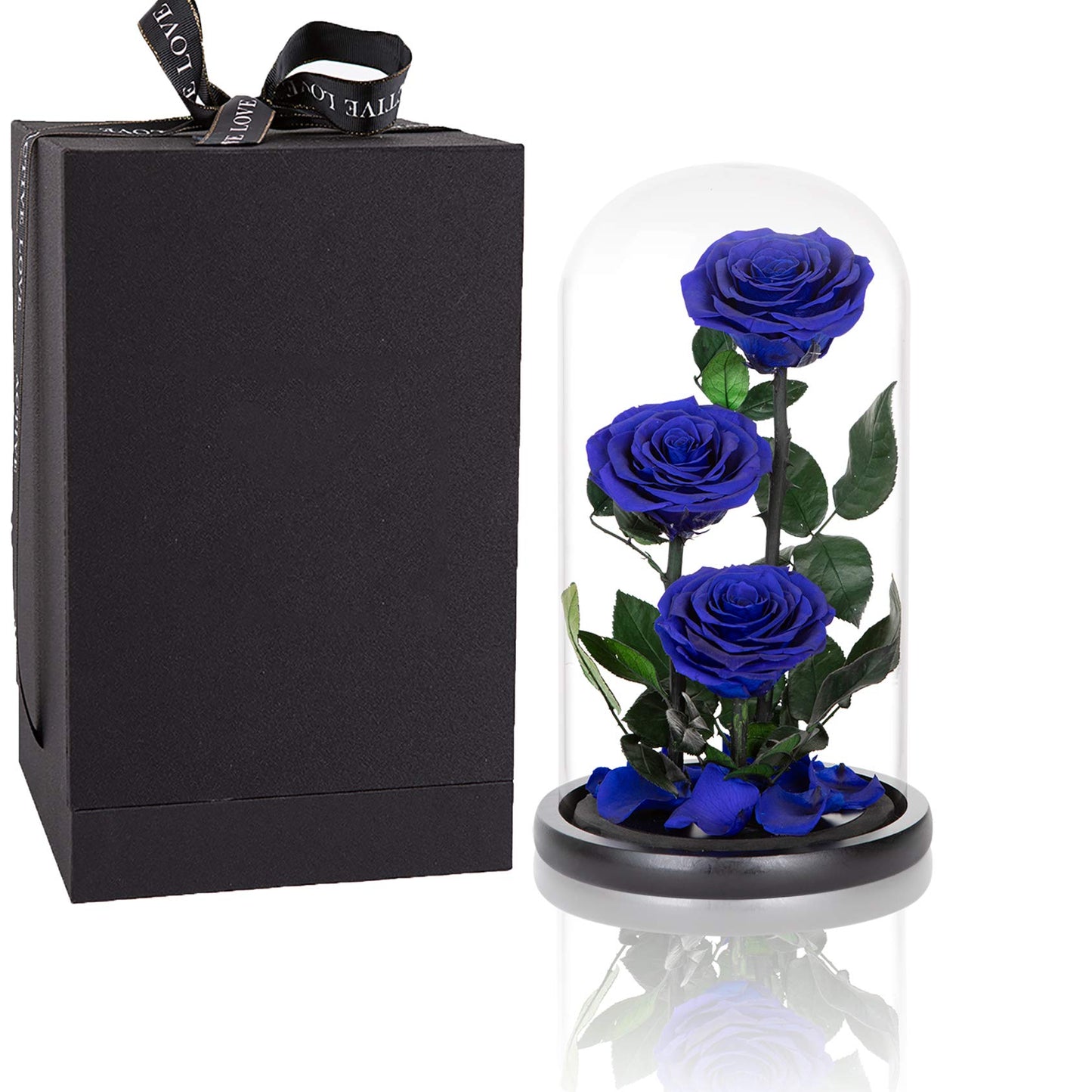 Preserved Roses Handmade Preserved Flowers in Glass Dome, Blue Rose Never Withered, Birthday Gifts for Women (13 inch)