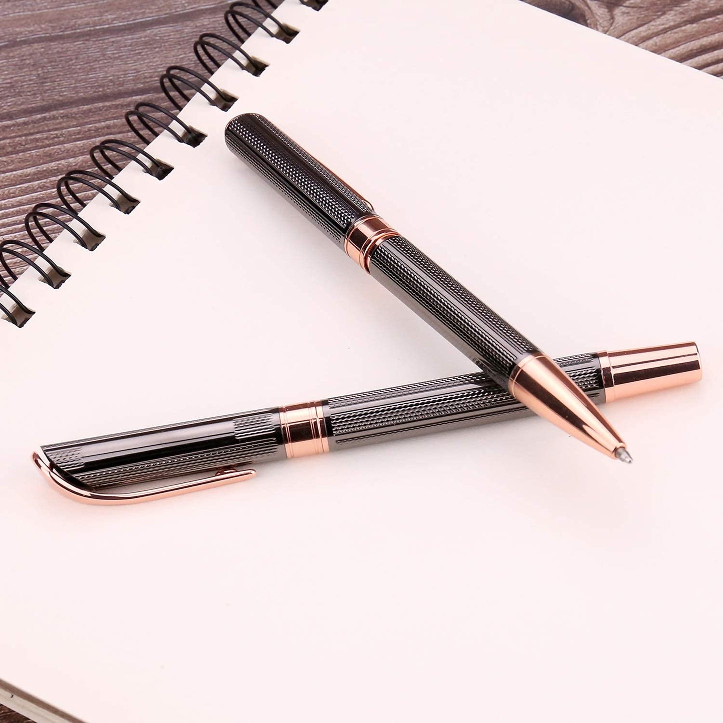 SHALORY Ballpoint and Rollerball Pen Set, Stylish Line Engraved Metal Pen Elegant Smooth Writing Gift Pen (2 Pens with 2 Extra Refills)