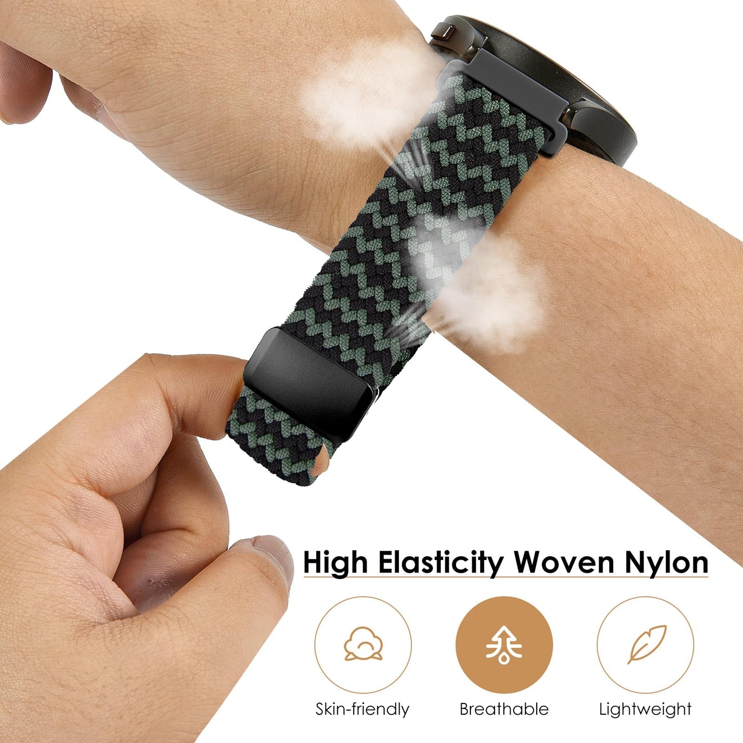 SIMYYO Nylon Magnetic Bands Quick Release Braided Nylon Watch Bands Stretchy Sport Replacement Strap for Men and Women 18mm 19mm 20mm 22mm