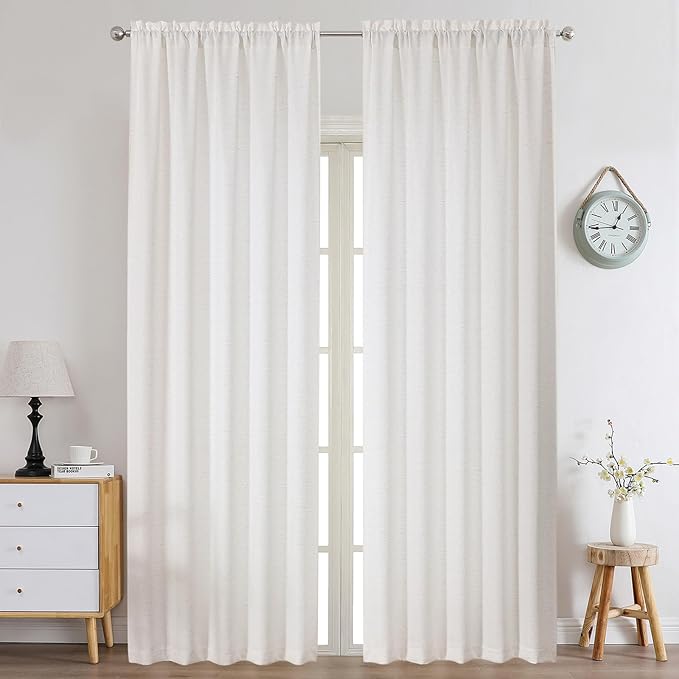 Chyhomenyc Natural Window Curtains 120 inch Length 2 Panels, Light Filtering Faux Linen Extra Wide Room Divider Patio Sliding Door Drapes, 10 FT, 60Wx120L, 2PCS
