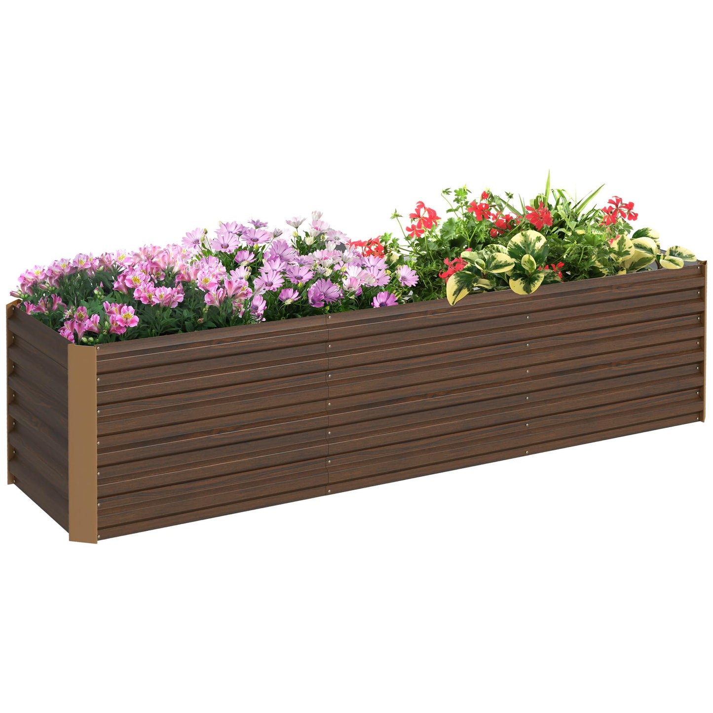 Amacv 8x2x2ft Galvanized Raised Garden Bed Kit, Outdoor Metal Elevated Planter Box with Safety Edging, Large Raised Bed for Growing Flowers, Herbs and Vegetables, Brown
