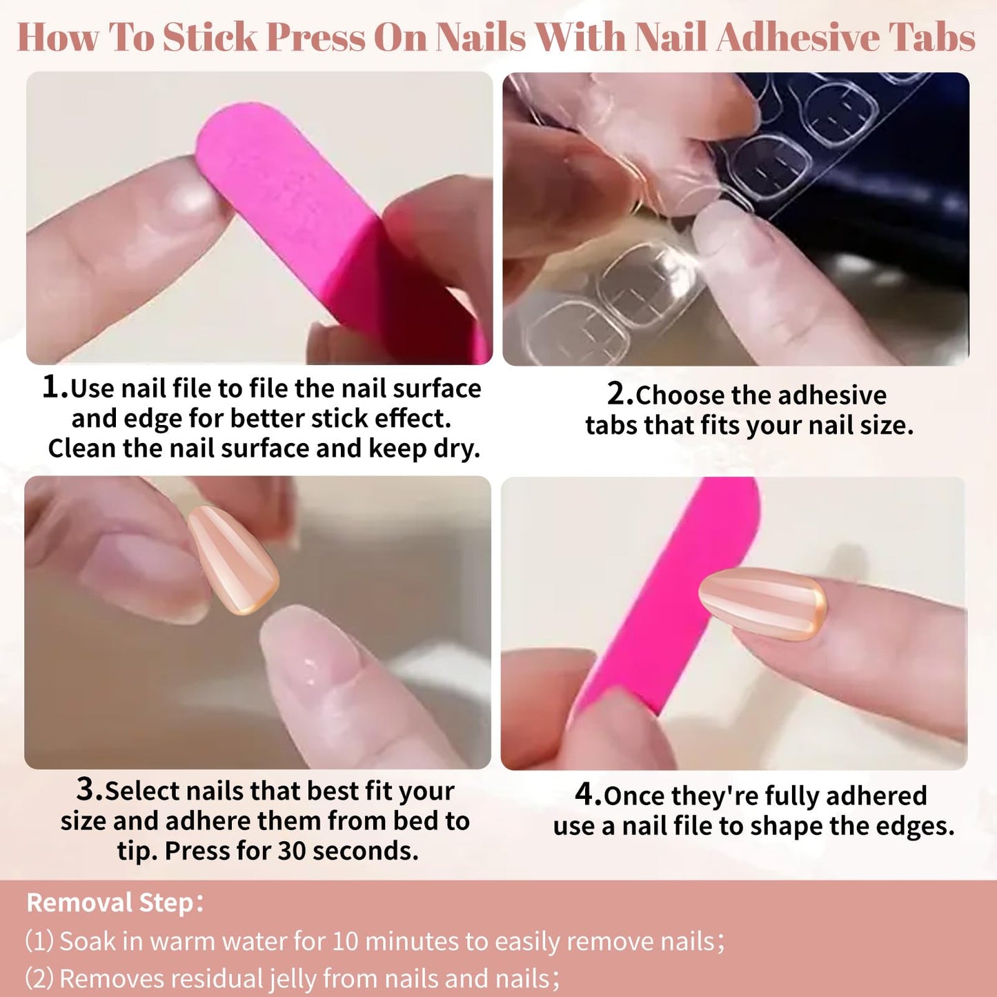 Yibosoar Press On Nails - Glossy, Short Round Fake Nails, Salon Quality | Semi-Transparent Reusable Press On Nails in 15 Sizes - 30Pcs Stick On Nails Kit (Gold Pink)