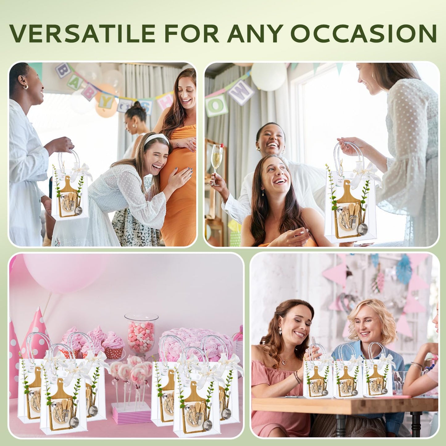 Baby Shower Prizes for Game Winners 6 Sets Cheese Board Honey Dipper Charcuterie Utensils Set Towel Thank You Card and Gift Bags for Baby Shower Wedding Bridal Shower Favors (6 Set-Bamboo, Silver)