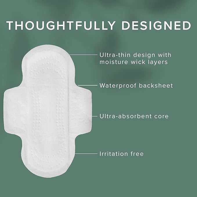 Veeda Natural Cotton Day Pads for Women - Heavy Flow Absorbent Ultra-Thin Feminine Pads with Wings - Hypoallergenic Period pads - Unscented & Chlorine free Sanitary Napkins - 84 Count