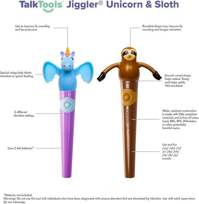 TalkTools Jiggler - Chewable Oral Facial Massager - Oral Sensory Massager - Calming Motor Therapy for Kids - Unicorn/Sloth - Set of 2